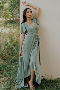 Andi Ribbed Velvet Wrap Dress | Dusty Sage | Baltic Born